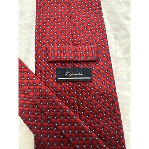 Façonnable Silk Tie Red Blue Geometric 58.5” x 4” Vintage 90s
